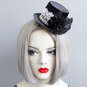 Gothic wit kant zwart Rose Top Mini Hat Halloween accessoire Hairclip J18811