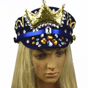 Nieuwe saffierblauwe kroon Lyjenny hoed Braziliaanse Carnaval diamanten hoeden lovertjes hoed op maat gemaakte groothandel