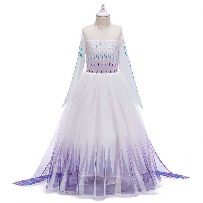 2020 Groothandel ins Sneeuw Queen Elsa Dress Prinses Girl Anna Long White Dress BX1693