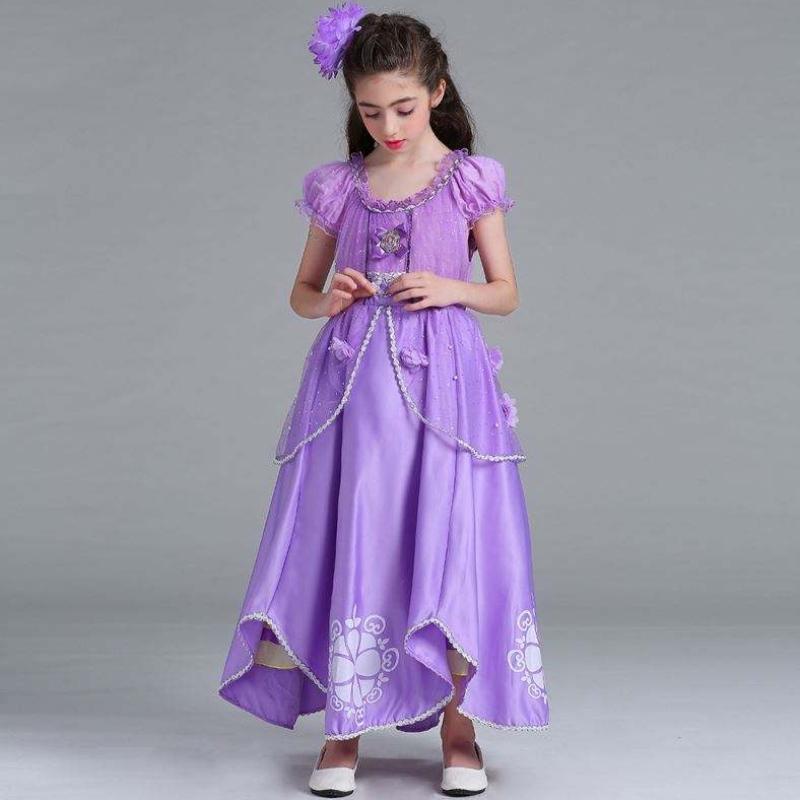 Baige Sophia Rapunzel Jurk Lilac Girl Princess Dress Performance Halloween Princess Girl Cosplay kostuum