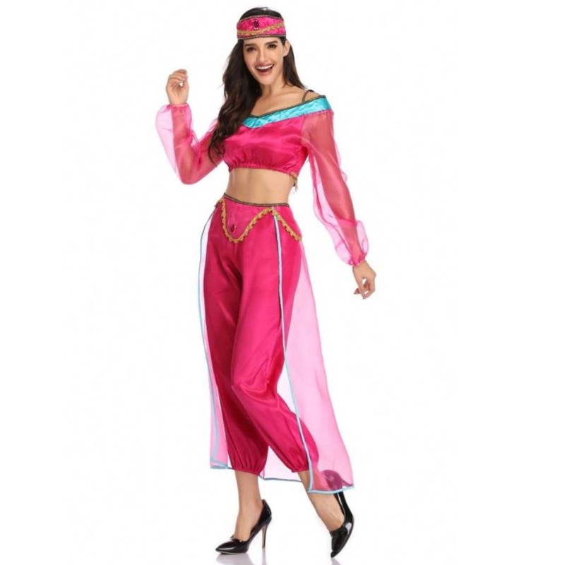Groothandel sexy vrouwen lange mouw Arabisch India Jasmine Princess kostuum Halloween Fairy Griekse godin Lady Cosplay kostuum