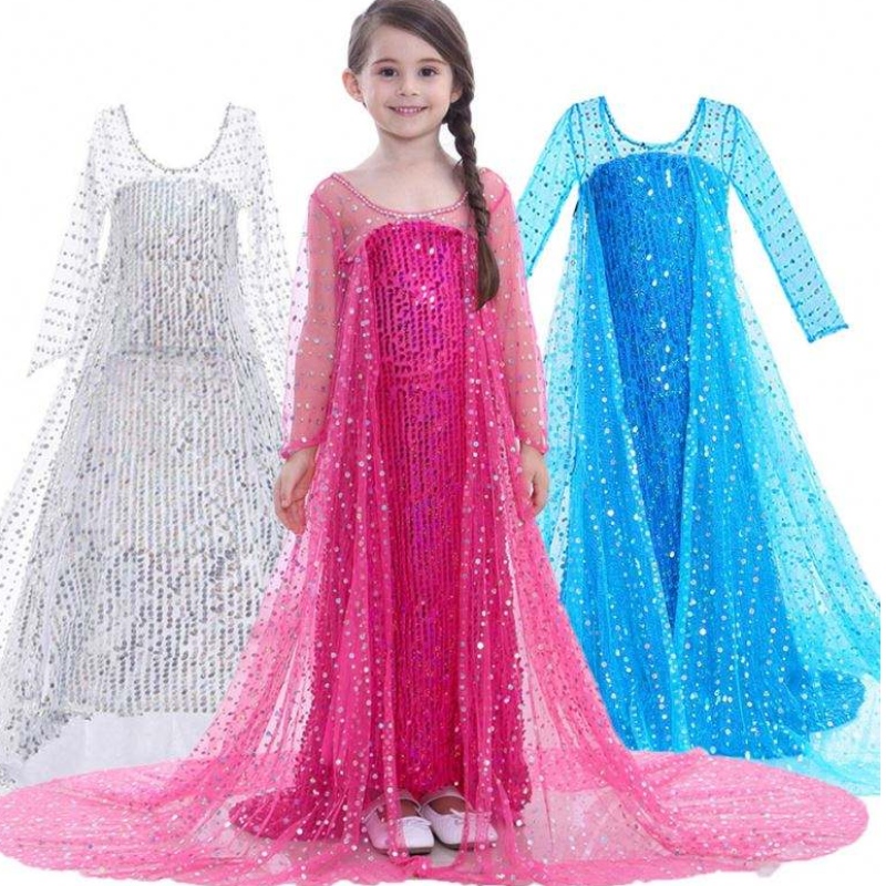 Elsa Dress Kids Girls Kostuum Sneeuw Queen 2 Elsa Blue Pink Lades Ten Tv&Movie kostuums voor meisjes met lange mouwen