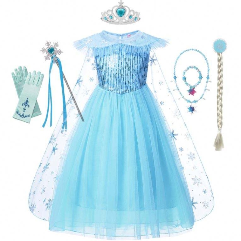 Meisjes ellsa cosplay jurk fancy kostuum meisje sneeuw Halloween verjaardagsfeestje kinderen prinseskleding mantel