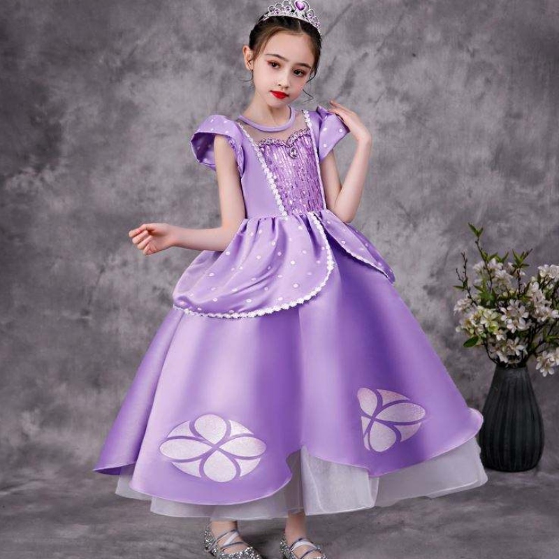 Baige Purple Sofia Rapunzel Elsa Anna Belle Princess Dress Tv -film Kostuums Sofiya Princess For Girl