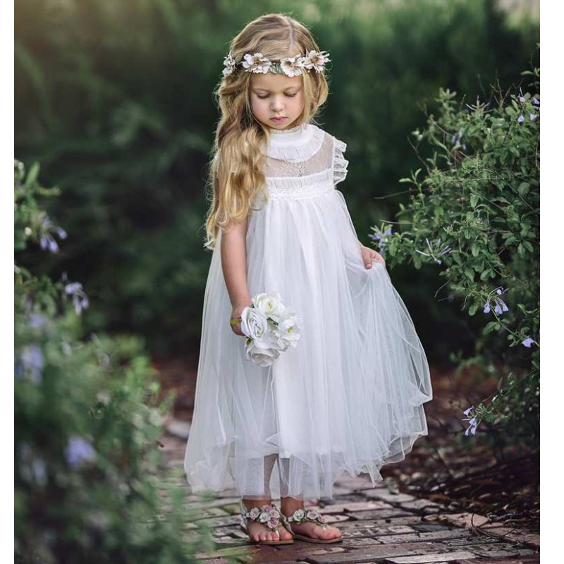 Lace peuter babymeisjes jurken 2-10 prinses tutu tule feest bruidsmeisje bruiloft bloemenmeisjes jurk