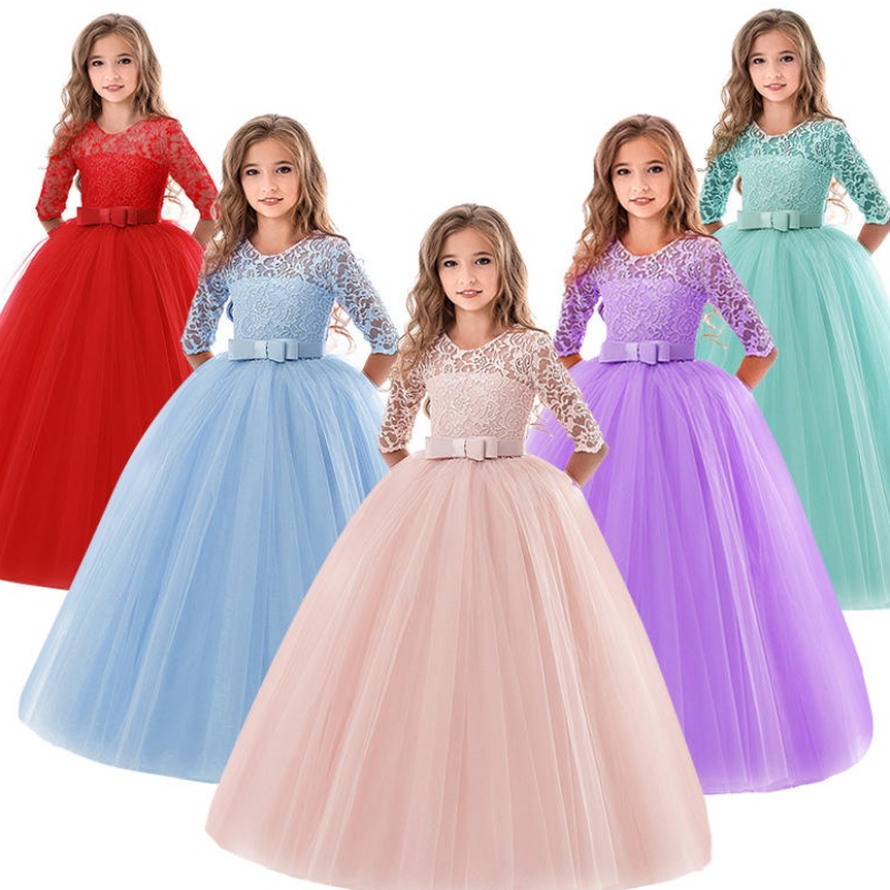 Tienermeisjes kleden zomerkinderen \\\\ \'s kledingfeest elegante prinses lange tule babymeisjes kinderen kanten huwelijksceremonie jurken