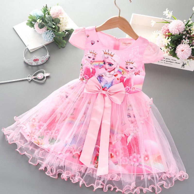 2-8y meisjesjurk zomernieuwenieuwe korte mouw prinses Elsa mesh tutu rokkinderen \\\\\'s verjaardagsfeestje cosplay jurk
