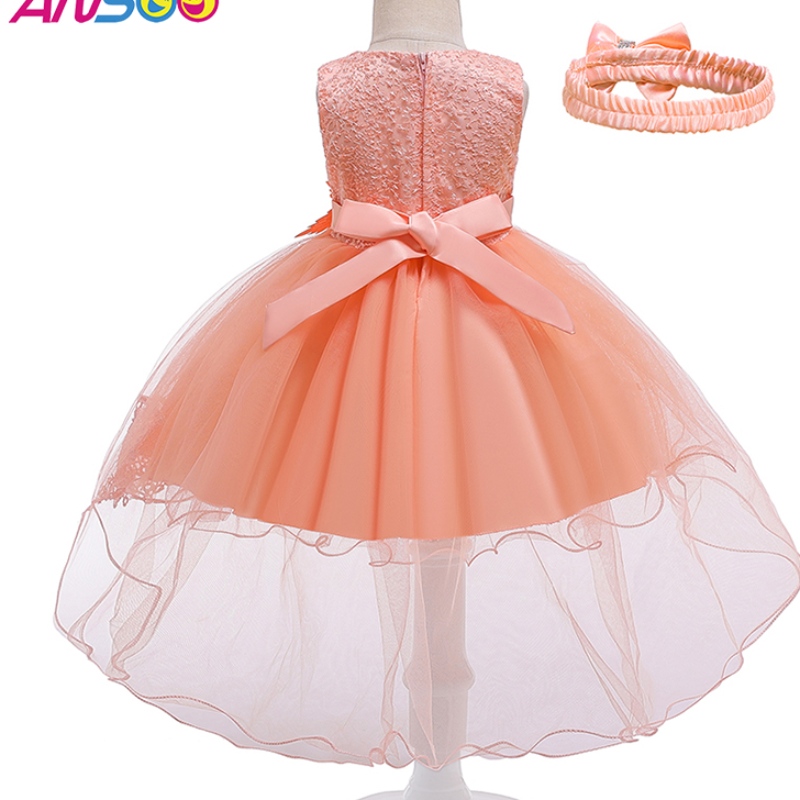 Anoo Pretty Peach Children \\\\\'s Girl Birthday Princess Flower Orange Trouw Jurk voor meisje