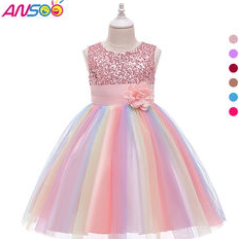 Anoo Amazon Luxe mouwloze mooie prinses Kids baljurk kinderen \\\\ \'s kleding paarse bloemenmeisje jurken ruche rok