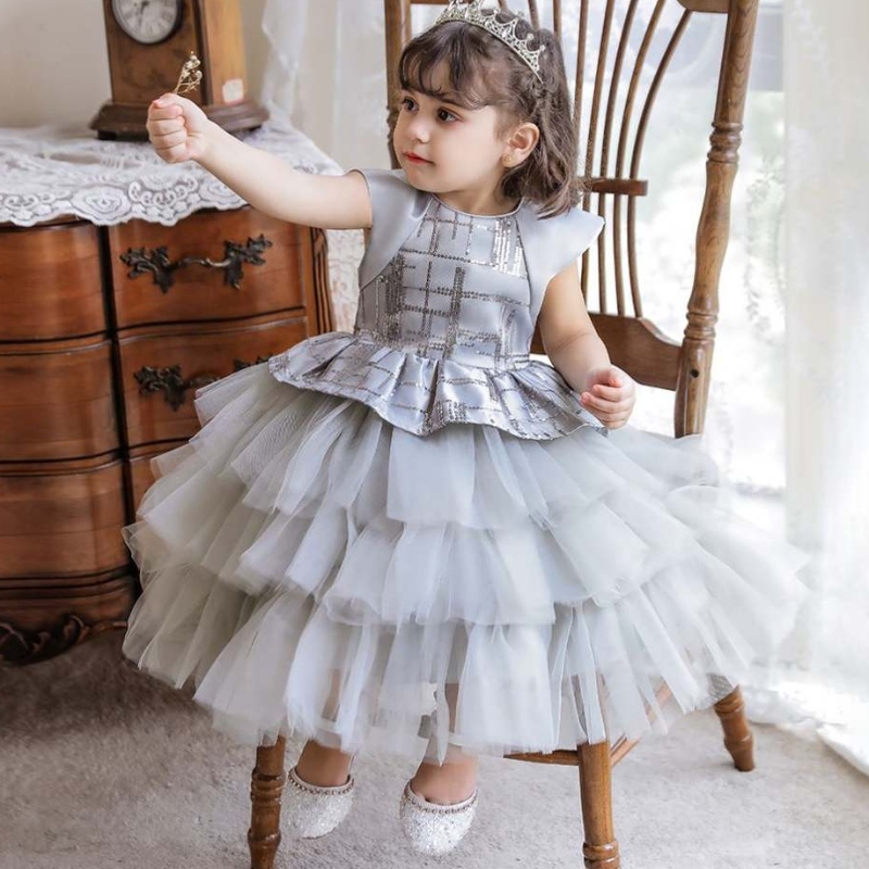Baige 2022 Nieuwe meerlagige multi-layer mooie bloemenmeisje jurk klein meisje sprookjes prinses baljurk babymeisje jurken 2 jaar