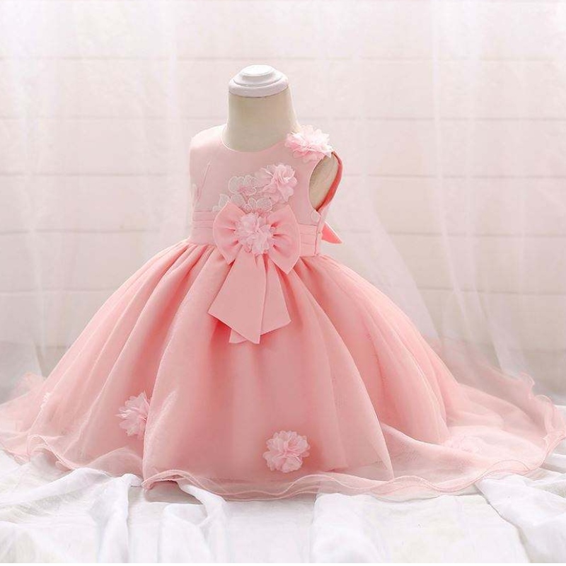 Nieuwste ontwerp mooie meid bloem baby meisje roze kinderen feest een stuk western kinderen trouwjurk