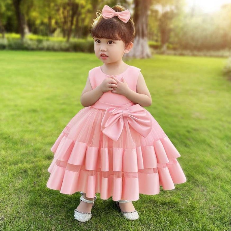 Baigenieuwe kinderen \\\\ \'s bowknot jurken baby stretchnetnet prinses mooie meid verjaardagsfeestje jurk