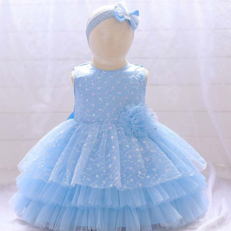 Baige pasgeboren baby mooie bloemenmeisje eerste verjaardagsfeestje jurk kinderen prinses tutu jurken met gratis haarband