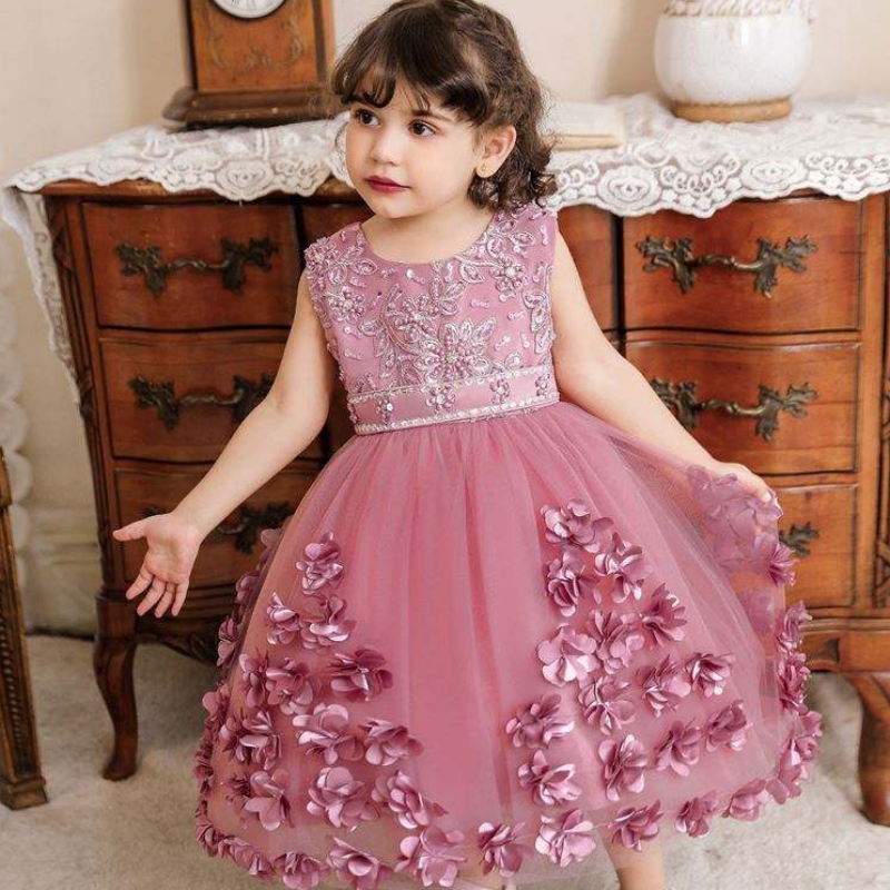 Baige zomer bloemenkinderen babymeisjes jurken feest prinses bruiloft 1 jaar verjaardag jurk voor babyn2103