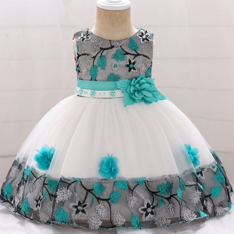 Baige in stock modeontwerp 24 maanden babymeisjes bloem zomer baby prinses jurk voor kinderen l5045xz