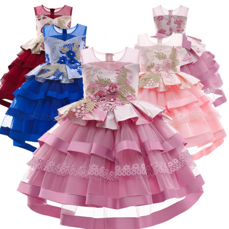 Baige hete verkopende meerlagige babymeisjes verjaardagsjurken katoen meisje prinses feestjurken meisjes tutu jurk voor feest