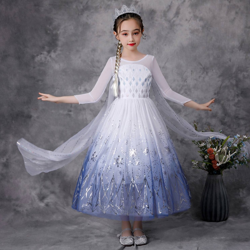 Kinderen verkleden chique prinses kostuum rollenspel Halloween Party Elsa -jurken voor meisjes Sneeuwkoningin feestjurk K57