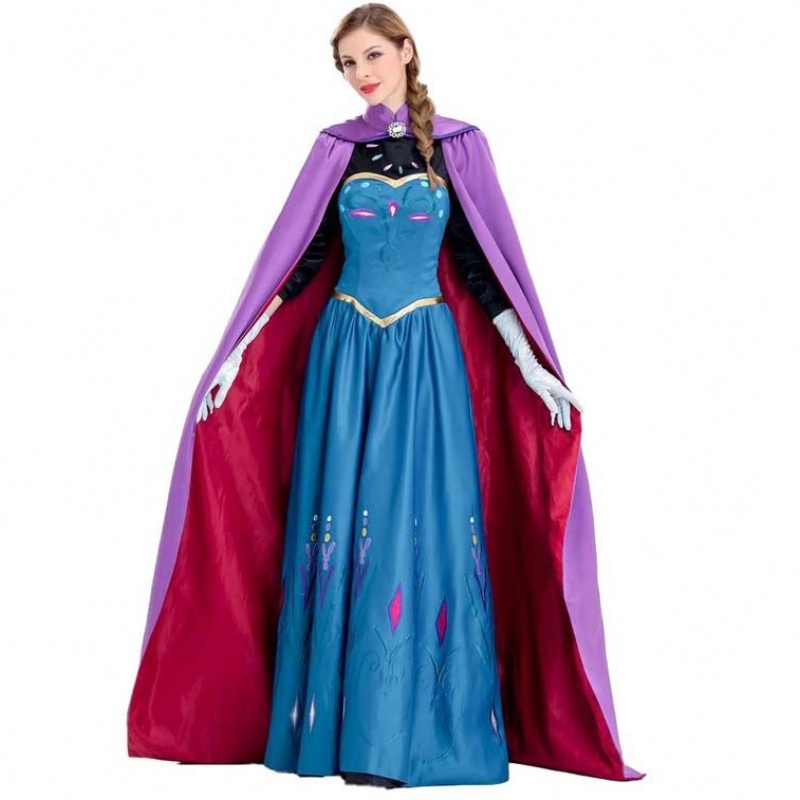 Vrouwen kleden 2022 Women\'s Princess Anna volwassen Elsa-kostuum met mantelhandschoenen SZAC-003