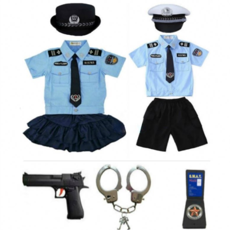 Nieuwe kinderen Kind Cop Officer Uniform Halloween Kostuum Jongens Girls Man Cosplay Pak met handboeien