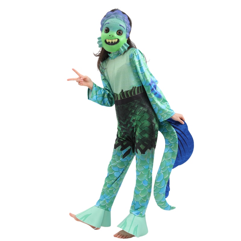 Het prestatiekostuum van kinderen Luca Carnival Jumpsuit en gezichtsdekking voor kinderen