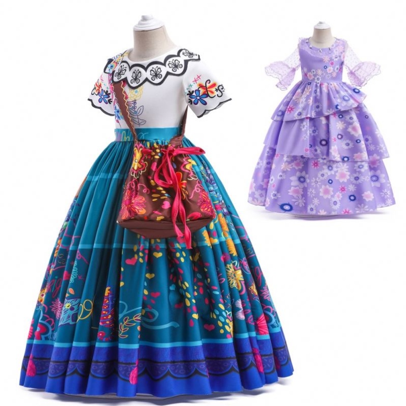 Baige encanto mirabel isabella paarse meidjurk lange mouwennieuwe carnaval kinderen feest cosplay kostuum mfmw001