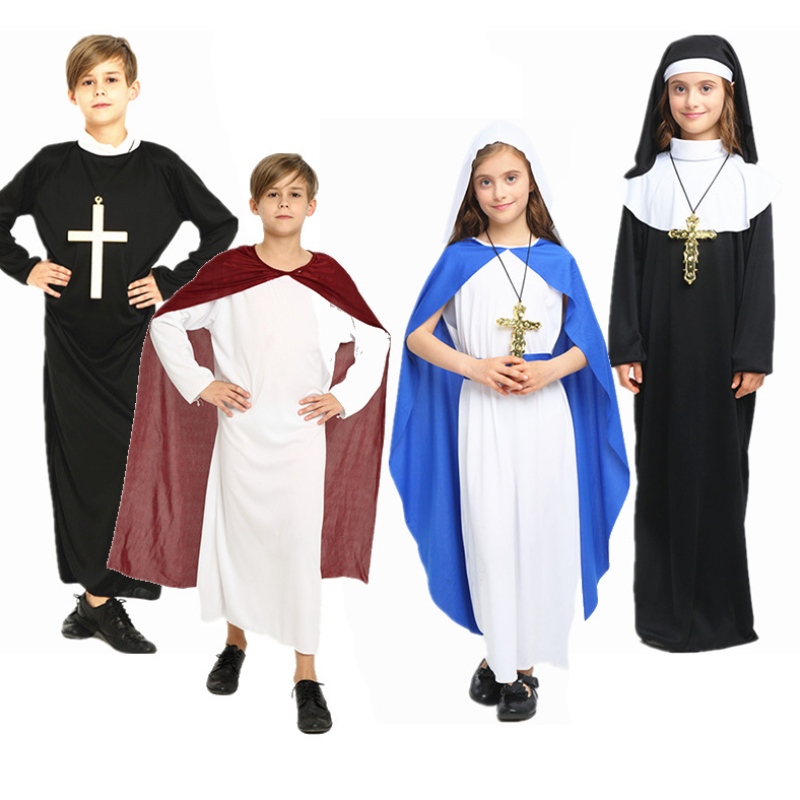 Halloween -kostuums maskerade voor jongensmeisjes gewaden priesters vaders zendelingen jezuïeten christendom kostuums voor kinderen
