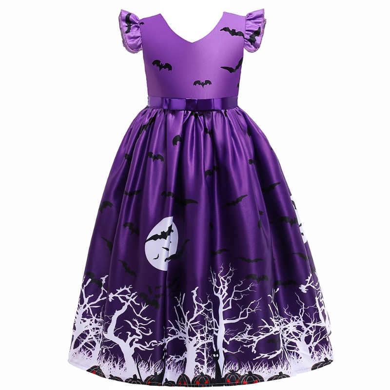 Kindermeisjes Casual Dress Bat Gedrukt Halloween -kostuum Fancy Dress Outfits