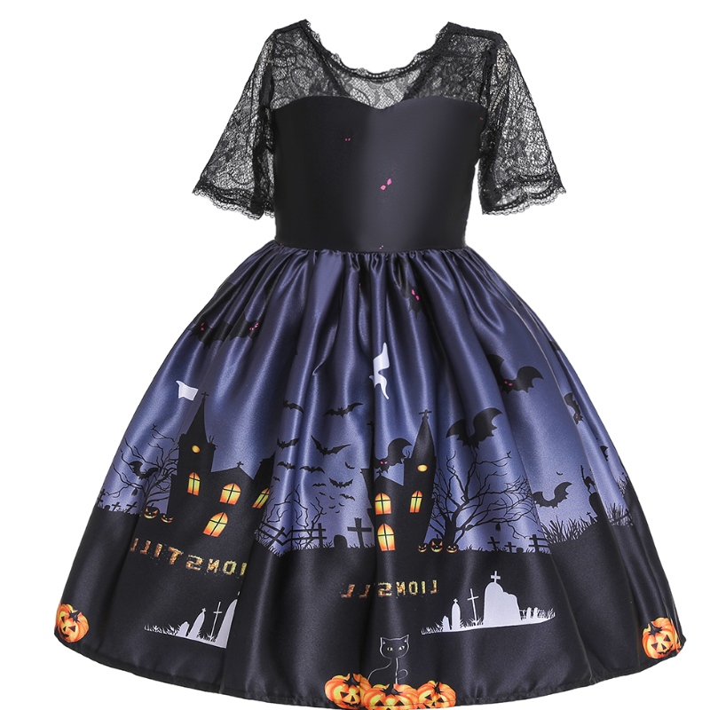 Halloween Princess Dress Jurk Lace Tube Top Jurk Ghost Print Children \\\\\'s jurk